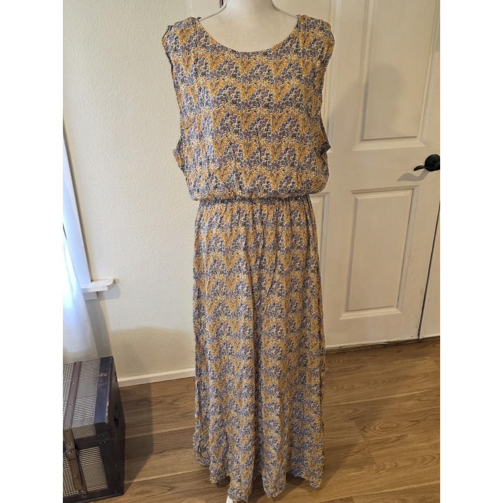 Natural Life Floral Maxi Dress Yellow XL Rayon Cottage Boho Prairie